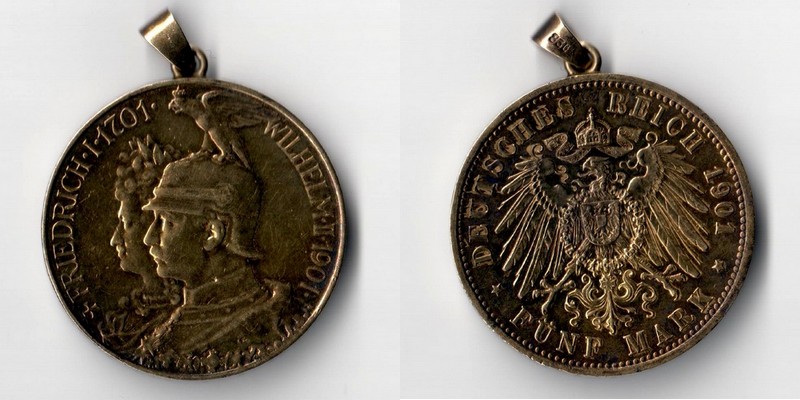  Preussen, Kaiserreich  5 Mark  1901  200. Jahrestag des Königreichs FM-Frankfurt Feinsilber: 25g   