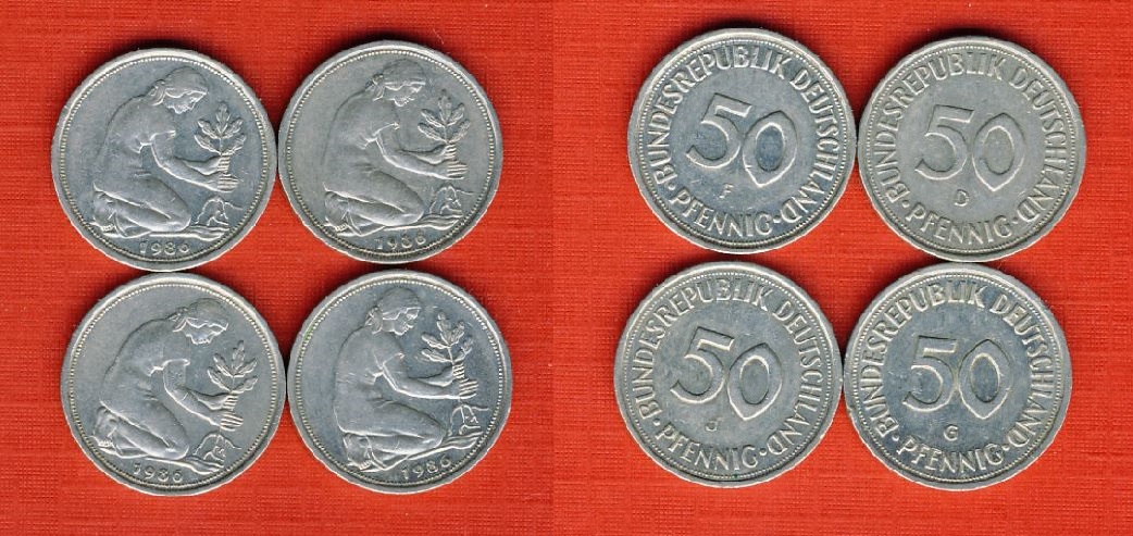  Deutschland 50 Pfennig 1986 D,F,G,J.kompl.   