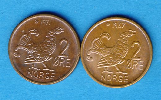  Norwegen 2 Öre 1967 + 1971 Top   