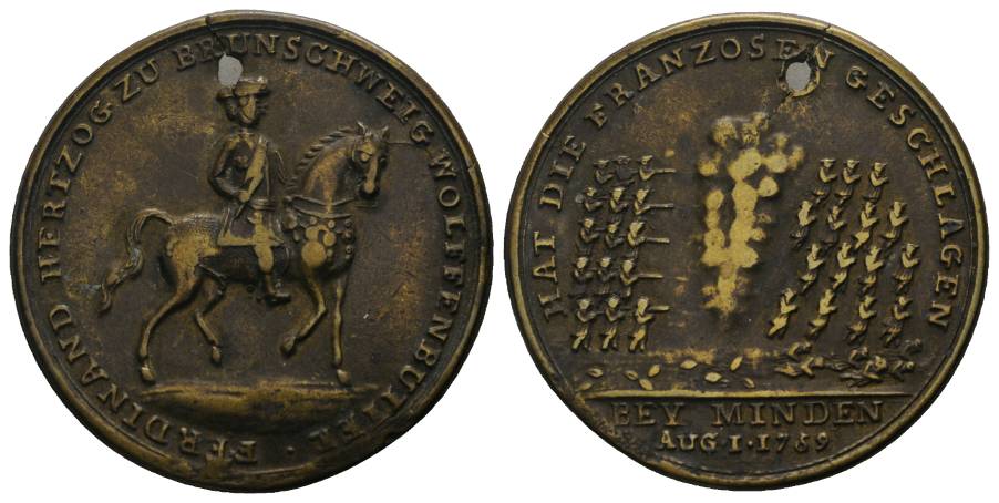  Braunschweig- Wolffenbüttel, Medaille 1759, gelocht; 15,46g Ø 42,82   