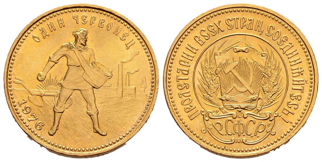 PEUS 1903 Russland 7,74 g Feingold. Tscherwonez 10 Rubel GOLD 1976 Winzige Randfehler, fast Stempelglanz