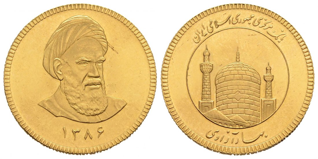 PEUS 1904 Iran 7,32 g Feingold. Kopf nach rechts - Moschee Azadi GOLD SH1389 = 2010 Fast Stempelglanz
