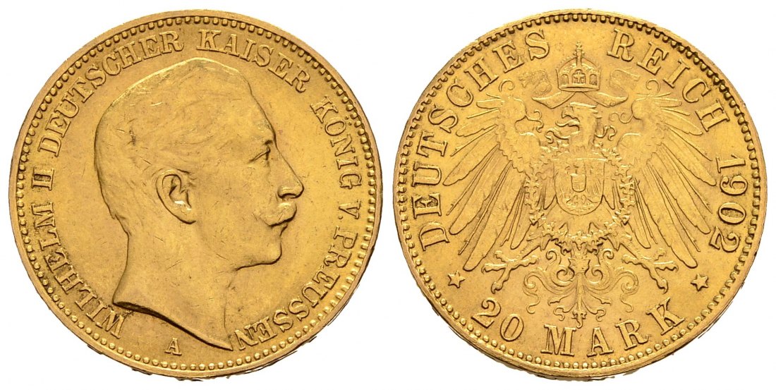 PEUS 1909 Kaiserreich - Preußen 7,17 g Feingold. Wilhelm II. (1888 - 1918) 20 Mark GOLD 1902 A Sehr schön / fast Vorzüglich