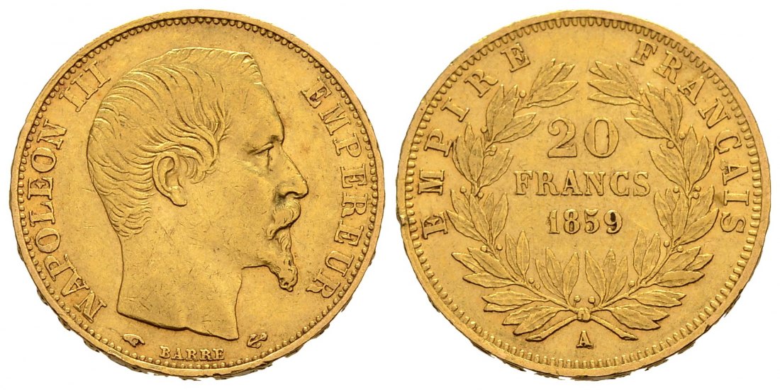 PEUS 1911 Frankreich 5,81 g Feingold. Napoleon III. (1852-1870) 20 Francs GOLD 1859 A Sehr schön