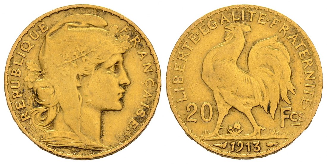 PEUS 1914 Frankreich 5,81 g Feingold. Marianne 20 Francs GOLD 1913 Sehr schön