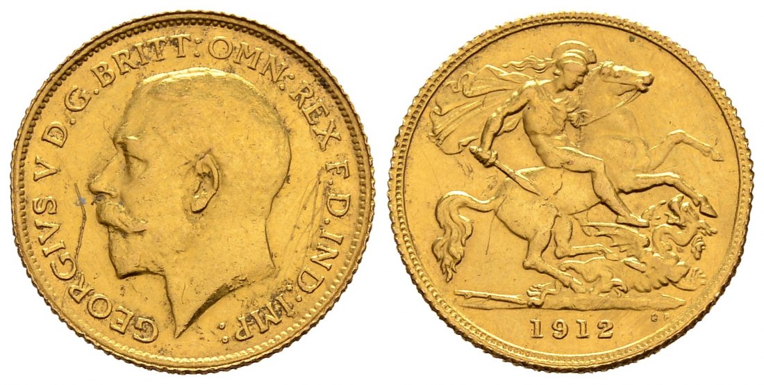 PEUS 1917 Grossbritannien 3,66 g Feingold. Georg V. (1910 - 1936) 1/2 Sovereign GOLD 1912 Kratzer, Sehr schön