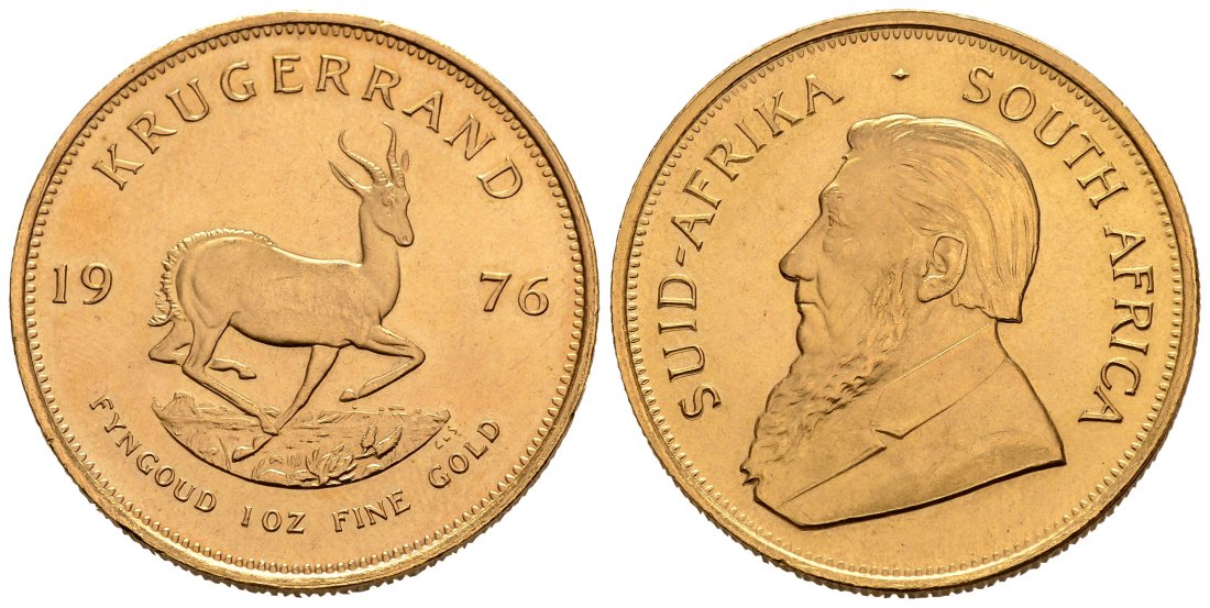 PEUS 1918 Süd-Afrika 31,1 g Feingold Krügerrand GOLD Unze 1976 Winzige Kratzer, fast Stempelglanz