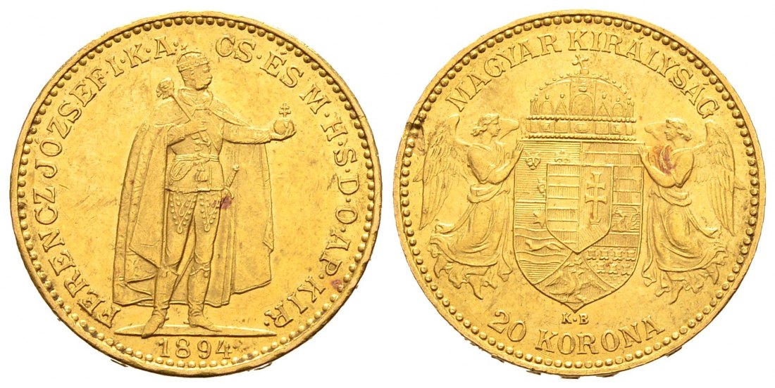 PEUS 1936 Ungarn 6,1 g Feingold. Franz Joseph I. (1848 - 1916) 20 Kronen GOLD 1894 KB Kremnitz Kratzer, Sehr schön
