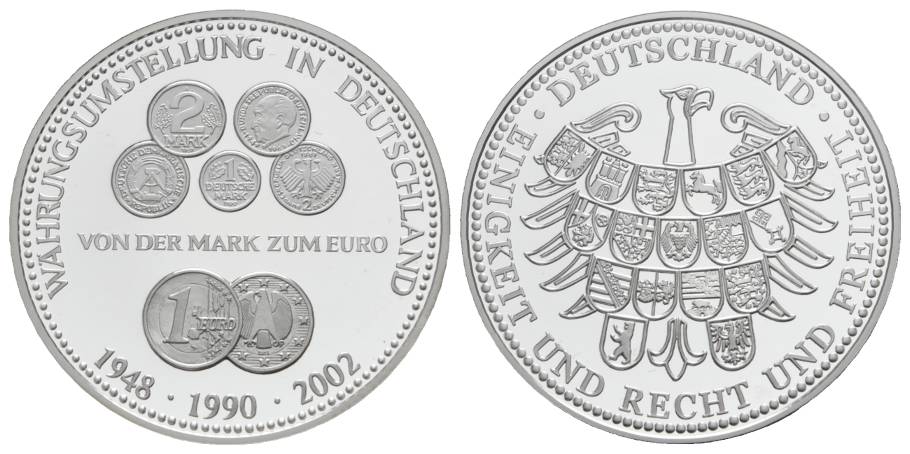  Gedenkprägung Währungsumstellung in Deutschland, Medaillen PP, Ø 40 mm, 20 g   