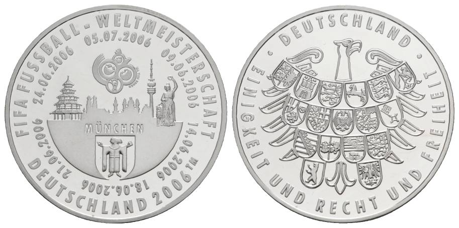  Gedenkprägung FIFA WM 2006 Deutschland, Medaille, Ø 40 mm, 25 g   