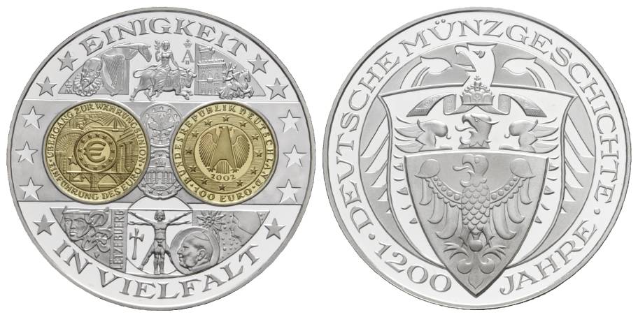  Medaille PP, 1200 Jahre Deutsche Münzgeschichte; 0,999 AG,  Ø 40 mm, 20 g   