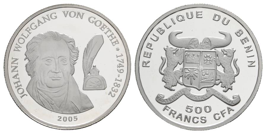  500 Francs 2005 Benin, Silbergedenkmünze Goethe, PP; 7 g; Ø 30 mm   