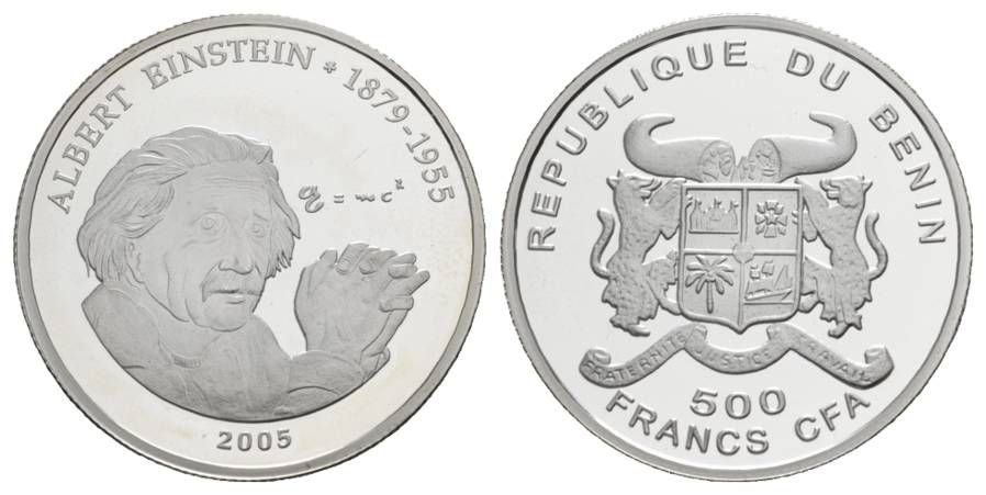  500 Francs 2005 Benin, Silbergedenkmünze Einstein, PP; 7 g; Ø 30 mm   
