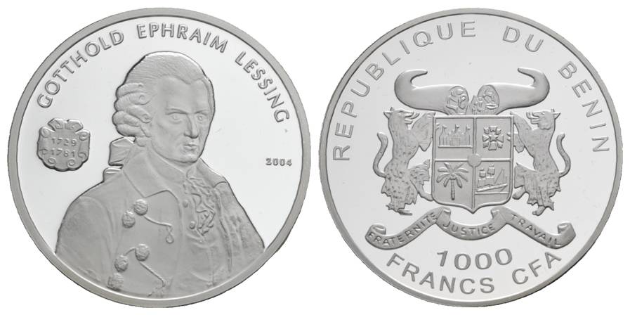  1000 Francs 2004 Benin, Silbergedenkmünze Gotthold Ephraim Lessing, PP; 15 g; Ø 35 mm   