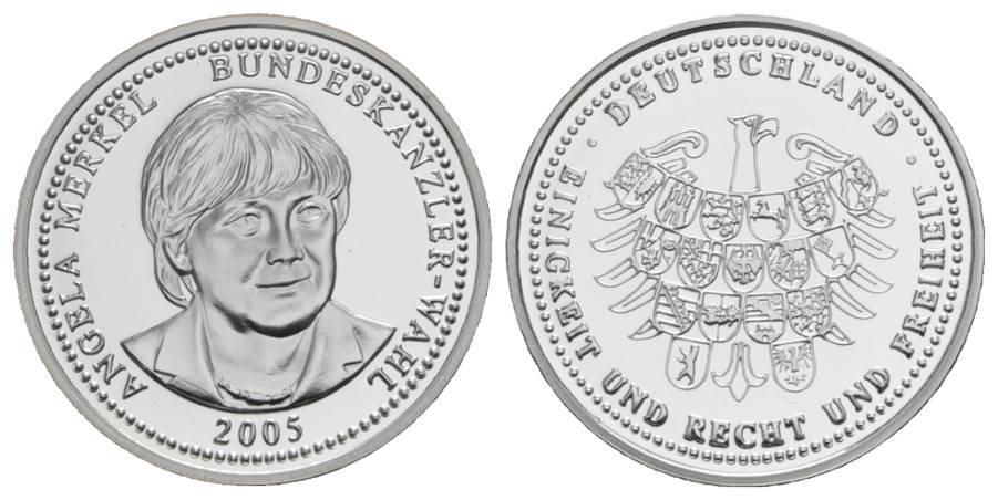  Gedenkprägung Angela Merkel Bundeskanler-Wahl 2005, Medaille PP, Ø 30 mm, 9,79 g   