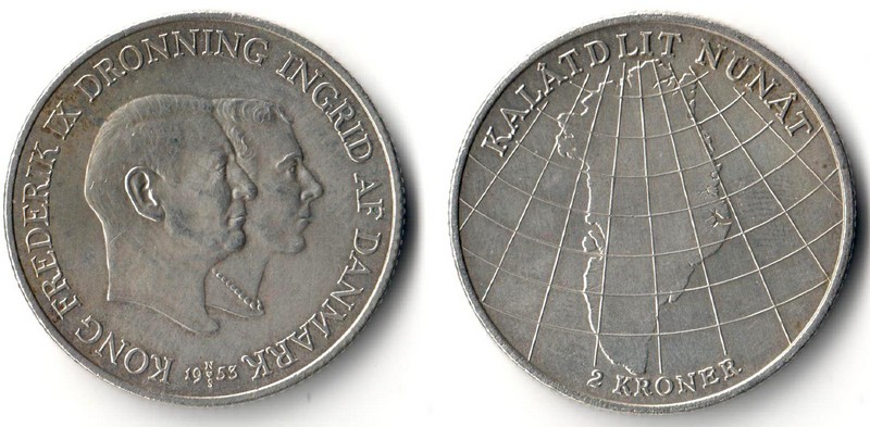  Dänemark  2 Kronen  1953 Frederik IX FM-Frankfurt  Feingewicht: 12g  Silber   