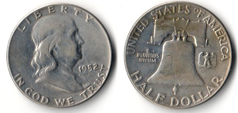  USA   Half Dollar 1952   Benjamin Franklin    FM-Frankfurt     Feinsilber: 11,25g   