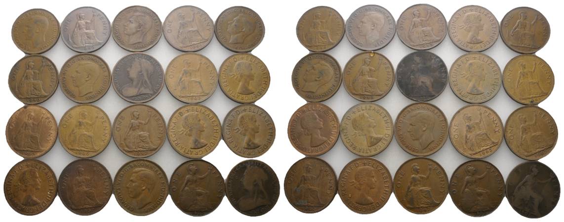  Großbritannien, 20 Münzen (one Penny)   