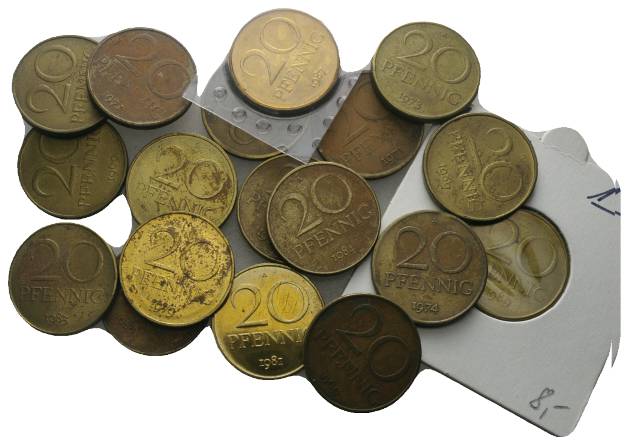  DDR, 20 Pfennig (18 Stück)   