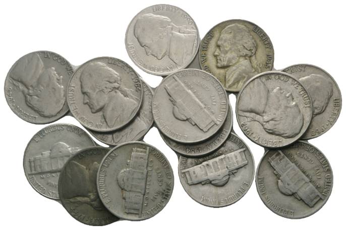  USA, 14 Kleinmünzen (5 Cents)   