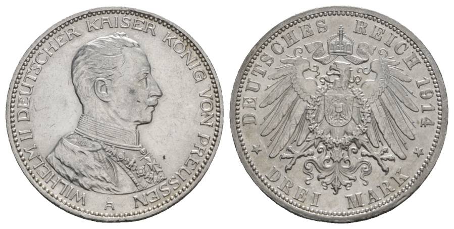  Preußen, 3 Mark 1914, kl. Randfehler   
