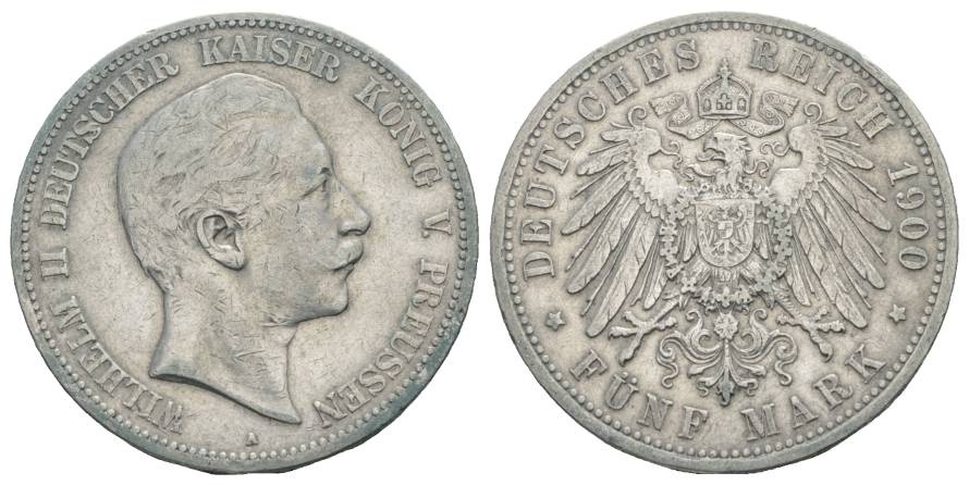 Preußen, 5 Mark 1900, kl. Randfehler   