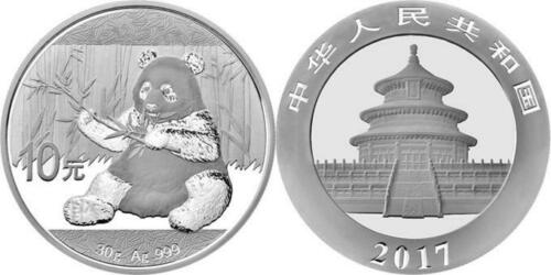 China 10 Yuan 2017 Pandabär 30g 999er Feinsilber in Kapsel, UNC.