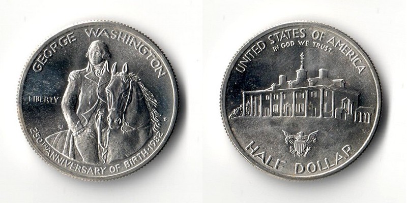  USA  Half Dollar  1982 D  250. Geburtstag G. Washington  FM-Frankfurt Feinsilber: 11,25g   