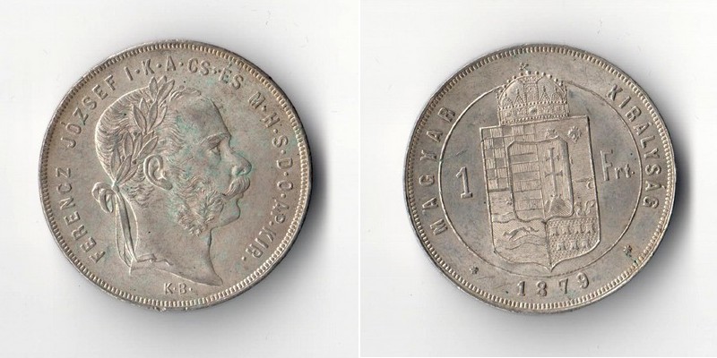 Ungarn  1 Forint  1879  Franz Joseph I.    FM-Frankfurt    Feinsilber: 11,11g   