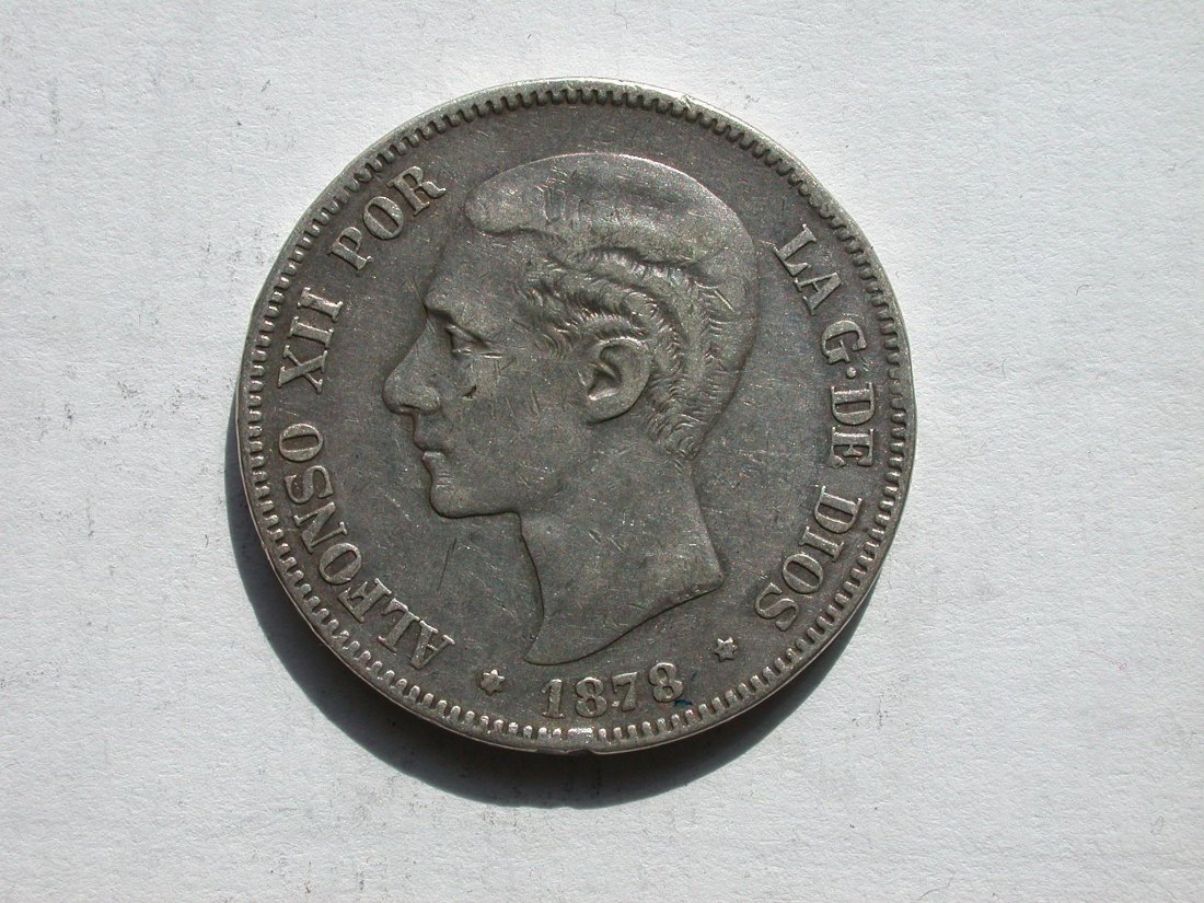 5 Pesetas Spanien Alonso XII 1878 - SILBER - Originalbild