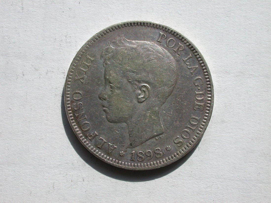 Spanien Silber 5 Pesetas 1898, Alfonso XIII - SILBER - Originalbild