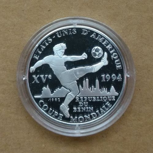 Benin 1000 Francs 1992 Fussball Silber PP in Kapsel   