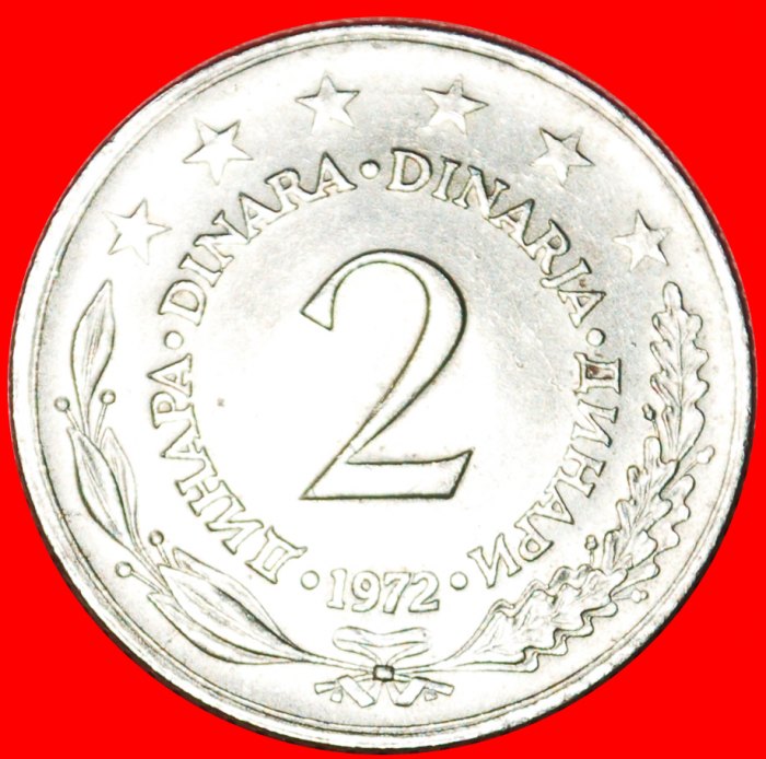  + LARGE TYPE (1971-1981): YUGOSLAVIA ★ 2 DINAR 1972 MINT LUSTER! LOW START ★ NO RESERVE!   