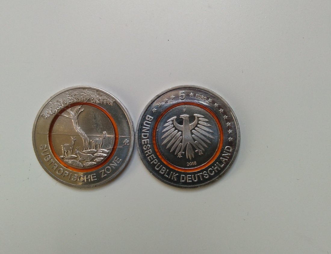  5 Euro 2018 BRD, Bankfr., Sondermünze, Subtropische Zone, Prägest. F in Kapsel   