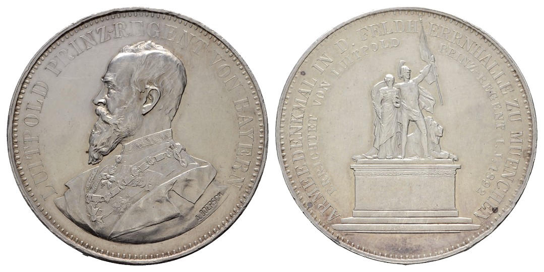  Linnartz Bayern Ludwig III. Silbermedaille 1892 (Alois Börsch) 41 mm, 34,78g   