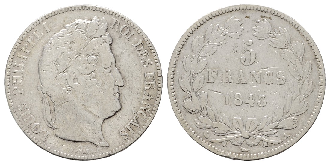  Linnartz Frankreich Louis Philippe I. 5 Francs 1843 A ss   
