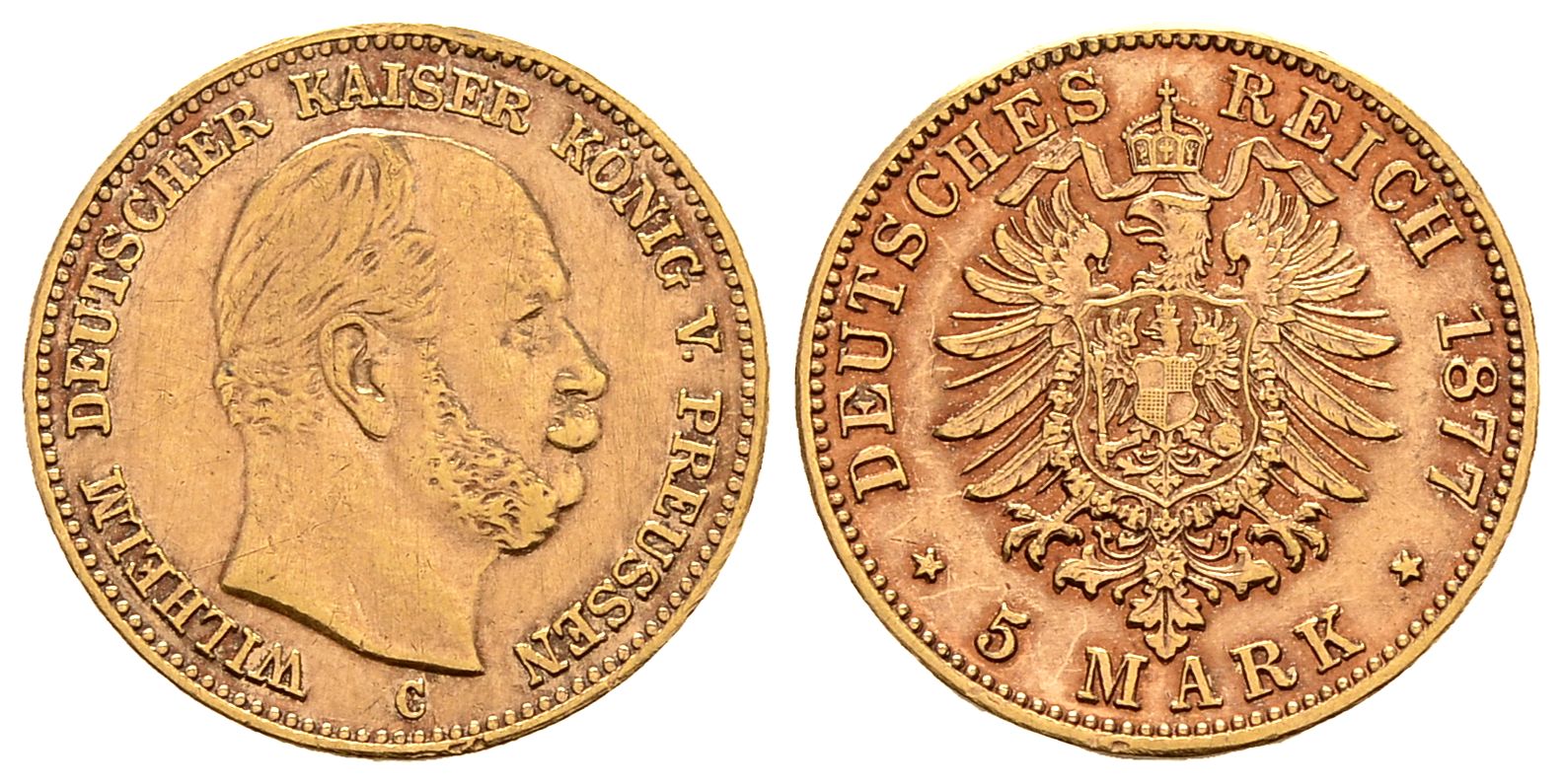 PEUS 2139 Kaiserreich - Preußen 1,79 g Feingold.  Wilhelm I. (1861 - 1888) 5 Mark GOLD 1877 C Frankfurt Sehr schön
