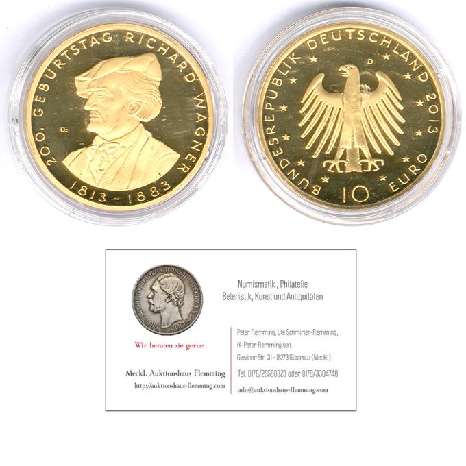 BRD 10 Euro 2013 D. 150 Geburtstag Richard Wagner mit Holzbox für 36 Münzen ingesamt