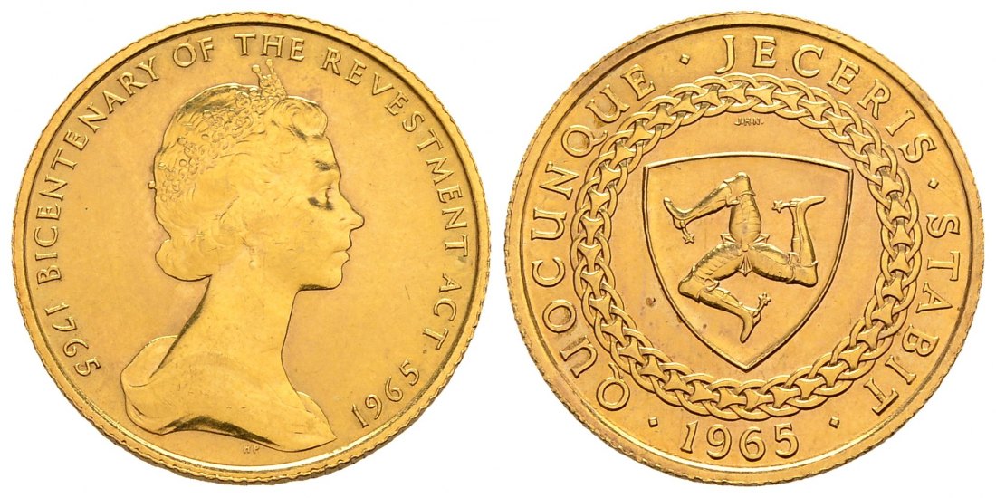 PEUS 2111 Isle of Man 7,32 g Feingold. Elisabeth II. / Triquetrum Sovereign GOLD 1965 Kl. Kratzer, Vorzüglich +