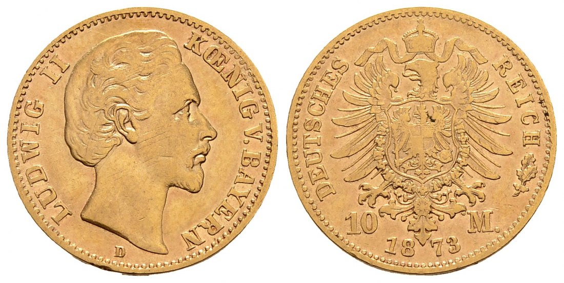 PEUS 2126 Kaiserreich - Bayern 3,58 g Feingold. Ludwig II. (1864 - 1886) 10 Mark GOLD 1873 D Sehr schön