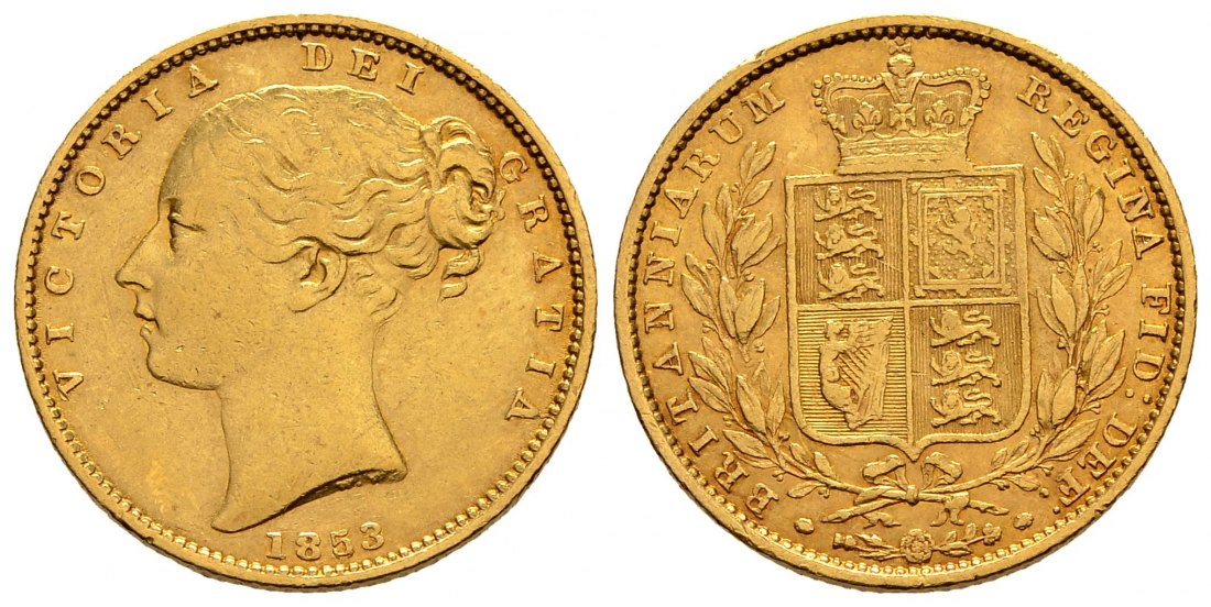 PEUS 2129 Grossbritannien 7,32 g Feingold. Victoria (1837 - 1901) Sovereign GOLD 1853 Kl. Randfehler, Sehr schön