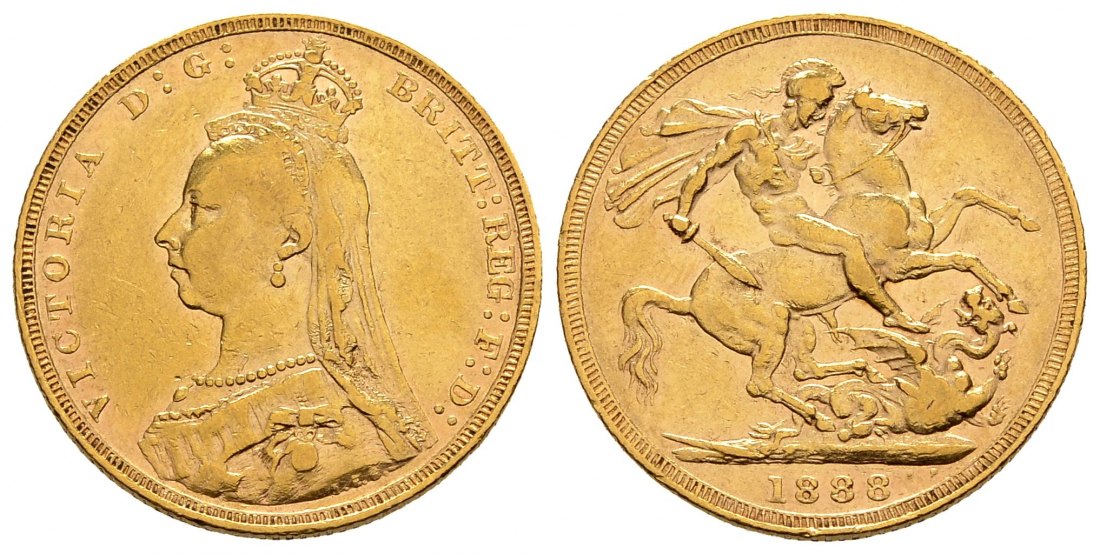 PEUS 2132 Grossbritannien 7,32 g Feingold. Victoria (1837 - 1901) Jubiläumsbüste mit Witwenschleier Sovereign GOLD 1888 Sehr schön