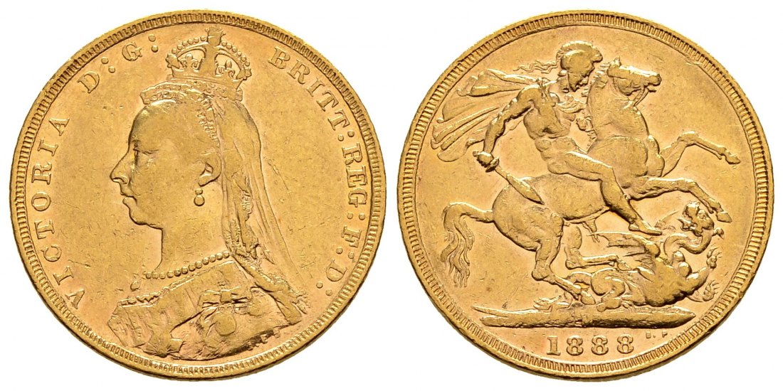 PEUS 2134 Großbritannien/Australien 7,32 g Feingold. Königin mit Witwenschleier Sovereign GOLD 1888 M Melbourne Sehr schön