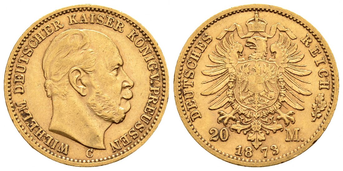 PEUS 2142 Kaiserreich - Preußen 7,17 g Feingold. Wilhelm I. (1861 - 1888) 20 Mark GOLD 1873 C Frankfurt Sehr schön