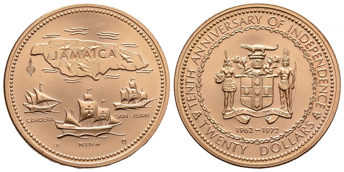 PEUS 2164 Jamaica 7,87 g Feingold. 10 Jahre Unabhängigkeit Jamaikas 20 Dollars GOLD o.J. (1972) Uncirculated