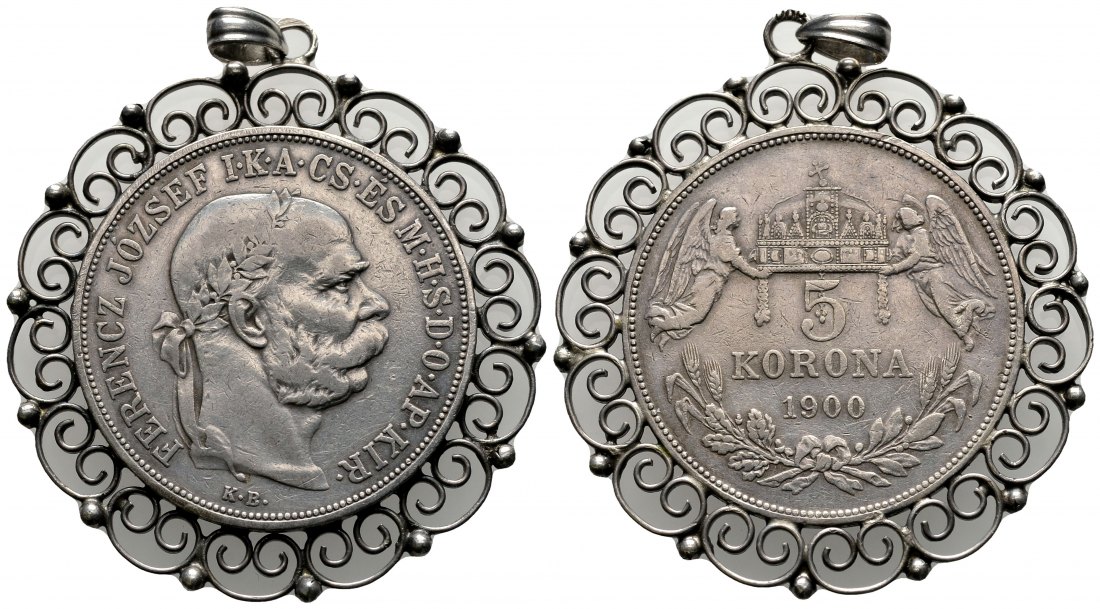 PEUS 2174 Ungarn 21,6 g Feinsilber. Franz Joseph I. (1848 - 1916) 5 Kronen SILBER 1900 Gefasst, Sehr schön