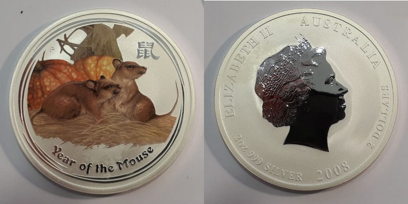  Australien  2 Dollar 2008   Jahr der Maus  FM-Frankfurt  Feinsilber: 62,207g   