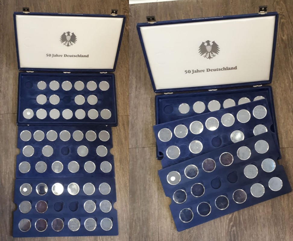  Münzbox der Serie 50 Jahre Deutschland für insgesamt 55 Münzen, gebraucht   