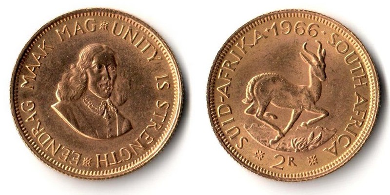 Süd-Afrika  2 Rand  1966 MM-Frankfurt   Feingold: 7,32g Springbock  