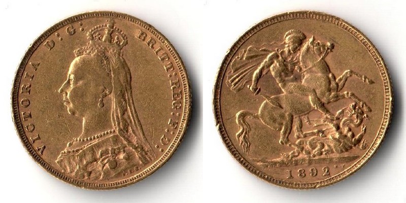 Grossbritannien  Sovereign  1892 MM-Frankfurt Feingold: 7,32g Victoria  1837-1901  